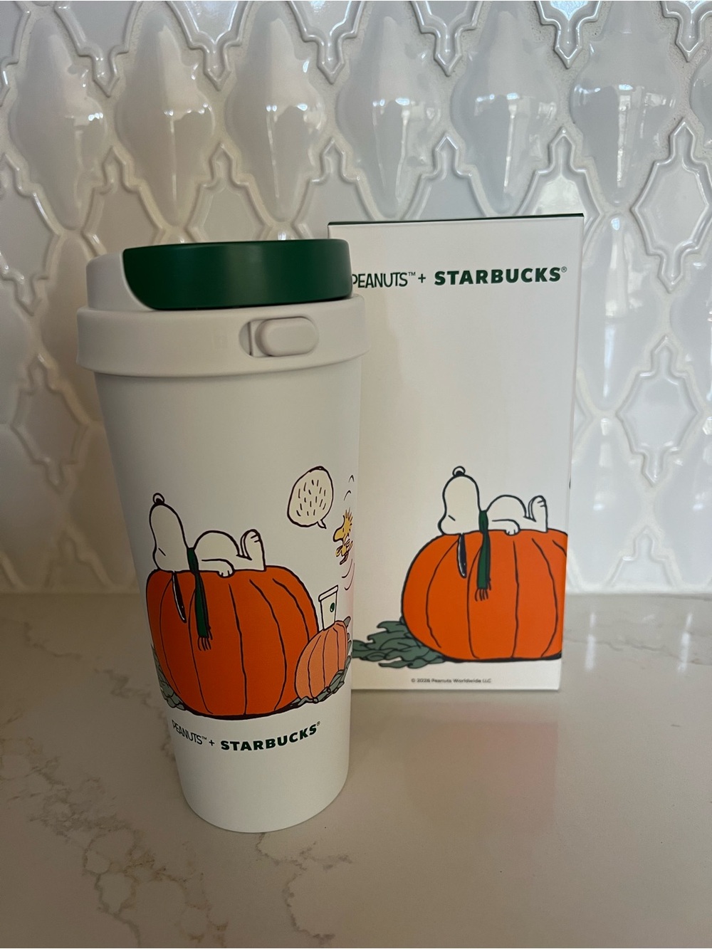 Starbucks x Peanuts Snoopy Pumpkin Travel Mug Stainless Steel Tumbler NIB PSL